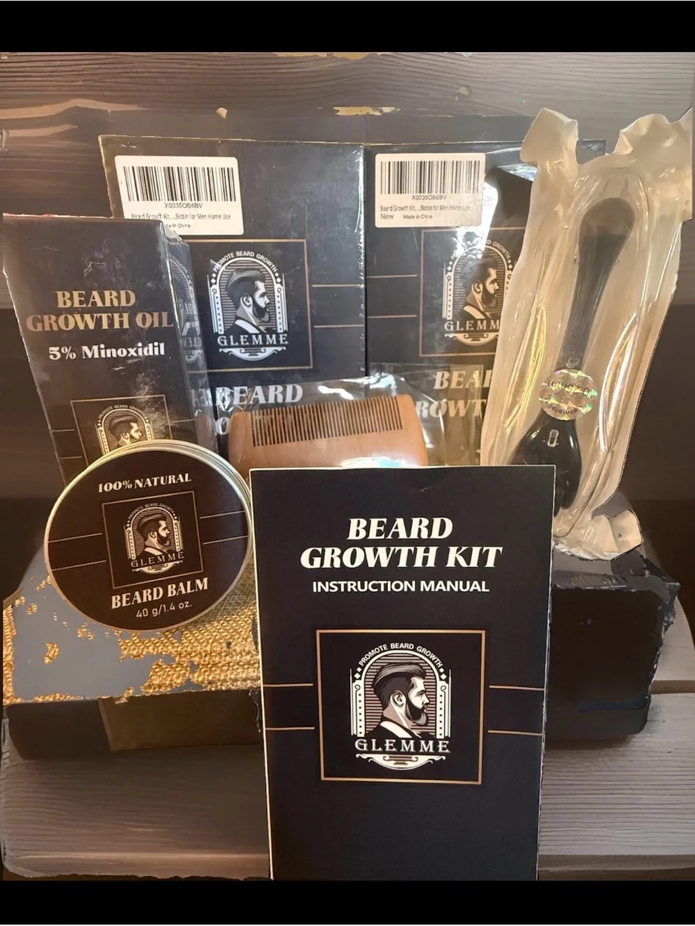 Premium Beard Growth Kit for Men -  Derma Roller, Beard Balm,Comb & Travel Bag